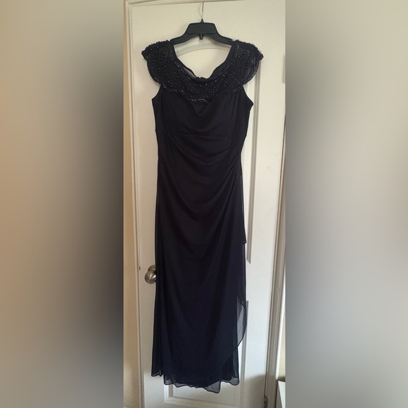 MSK Ruched Navy Dress with Beaded Neckline - Picture 3 of 6